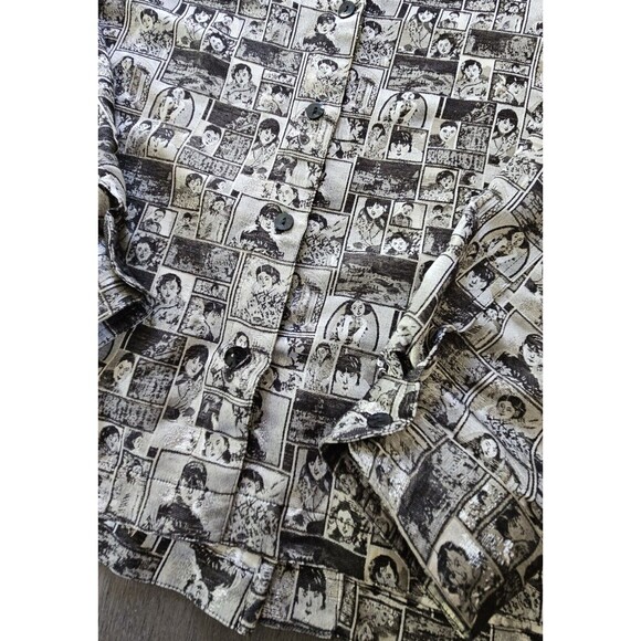 Chicos Silk Blend Cinema Blouse Top  Button Front Silver Black Size 2 M 12 Boxy - Picture 1 of 8
